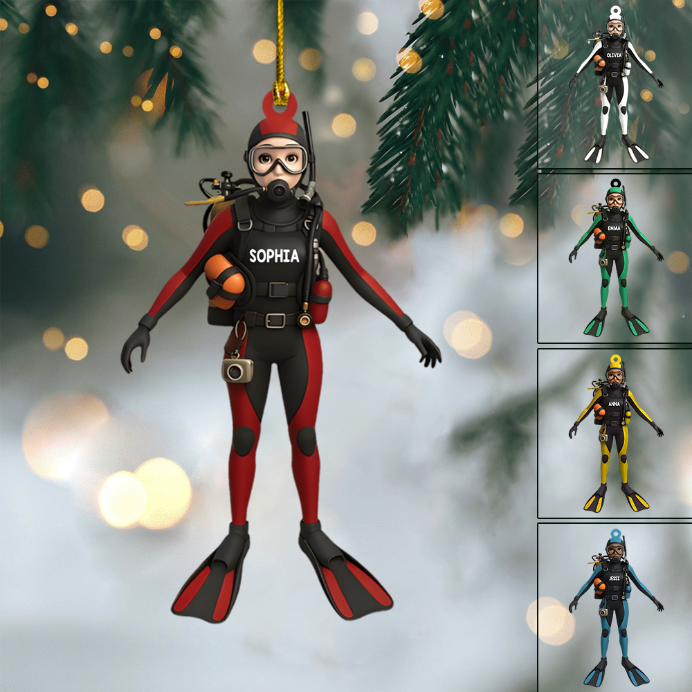 Personalized Scuba Diver Ornament 2025 – Custom Name Diving Christmas Tree Decoration for Ocean Lovers Ornament