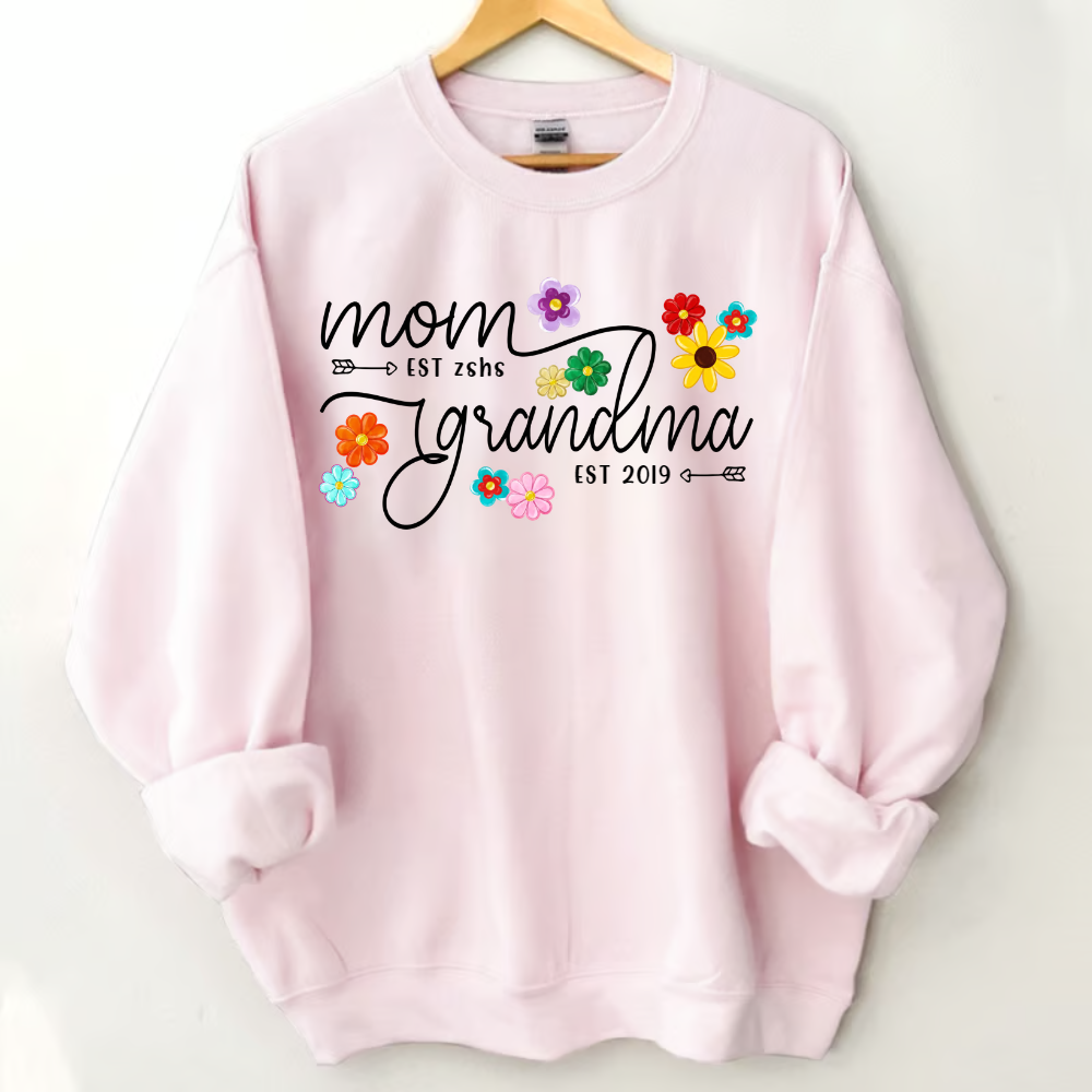 Personalized Mom Grandma Flower Color  Sweatshirt
