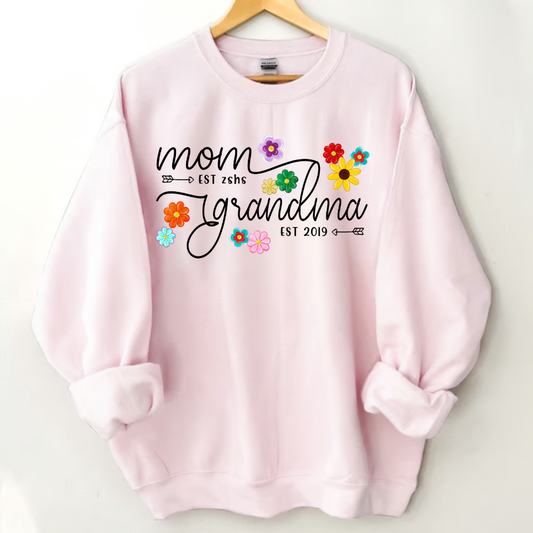 Personalized Mom Grandma Flower Color  Sweatshirt