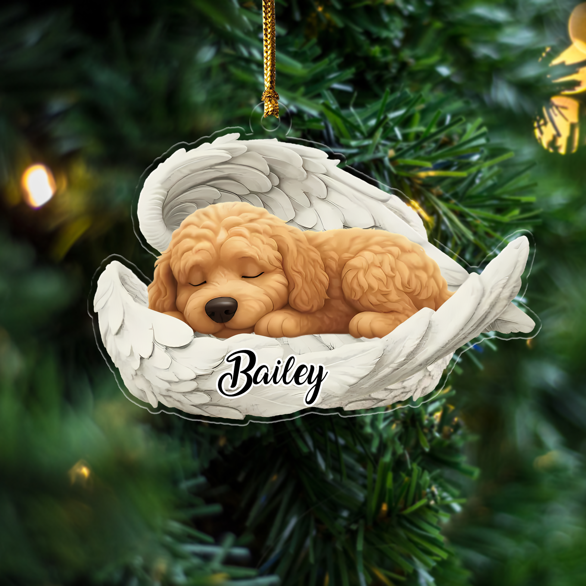 Custom Labradoodle Angel Ornament – Personalized Sleeping Dog Christmas Gift for Dog Lovers, Pet Memorial Tree Decoration Ornament
