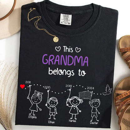 Personalized Grandma Shirt with Kids Names & Birth Years, Custom Family Timeline T-Shirt Gift