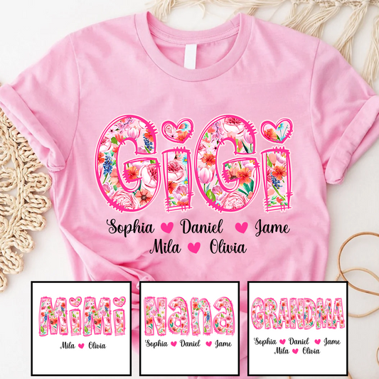 Flower Gigi and Grandkids Persanalized Grandma Shirt, Mother's Day Gift
