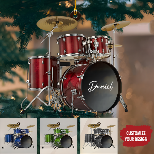 Personalized Drum Set Ornament 2025 – Custom Name Drummer Ornament, Perfect Christmas Gift for Music Lovers & Musicians Ornament