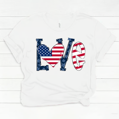 Personalized Grandma Life T-Shirt - LOVE American Flag Heart Design - Custom Grandkids’ Names - USA Patriotic Gift for Proud Grandmothers - Soft Comfort Colors Tee