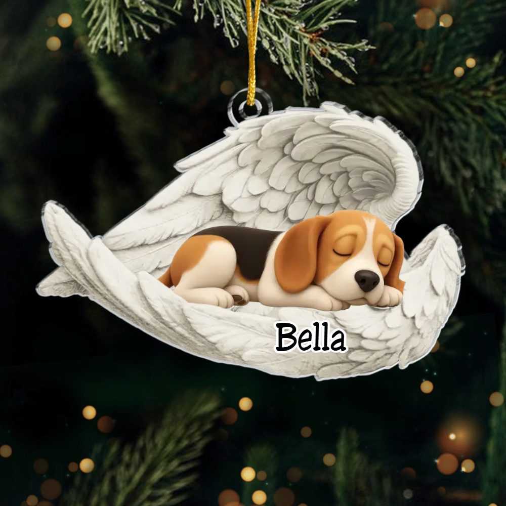 Custom American Foxhound Angel Dog Ornament – Personalized Sleeping Dog Christmas Gift for Dog Lovers, Pet Memorial Tree Decoration Ornament