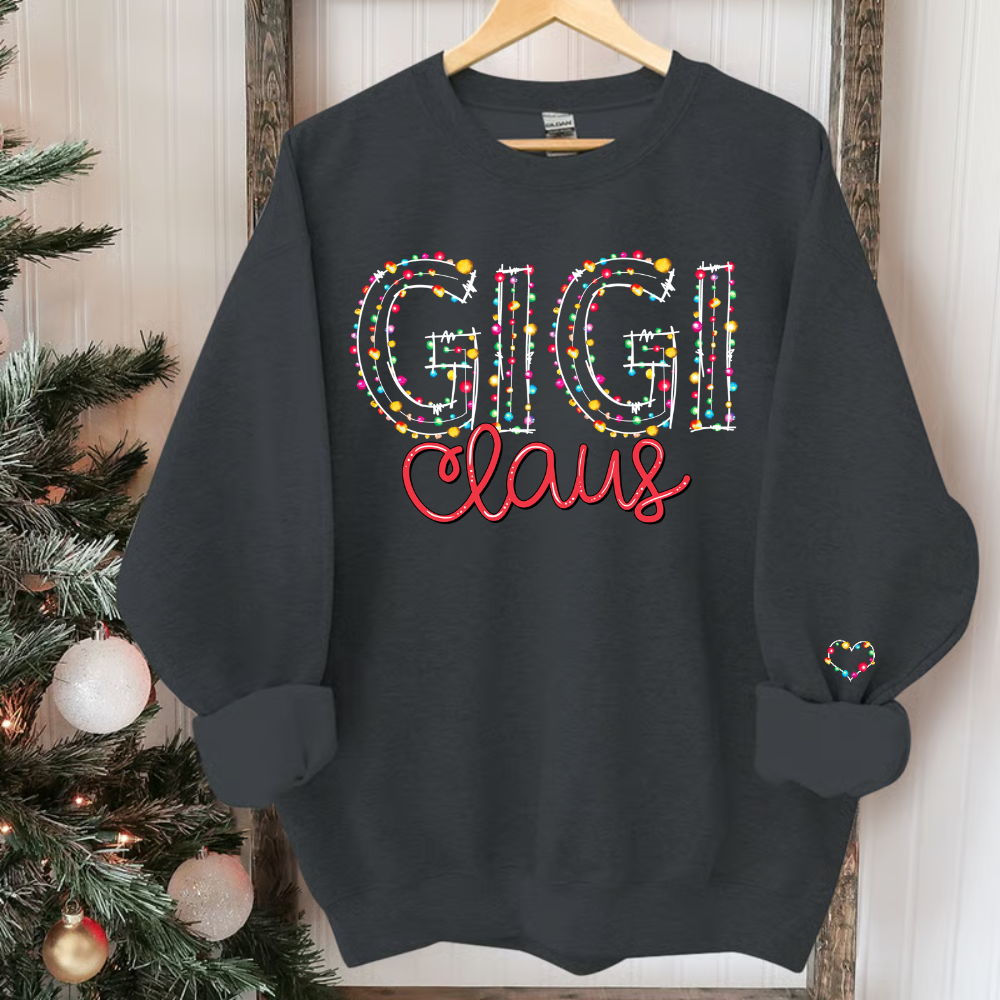 Gigi Claus Christmas lights And Grandkids Christmas Merry Sweatshirt