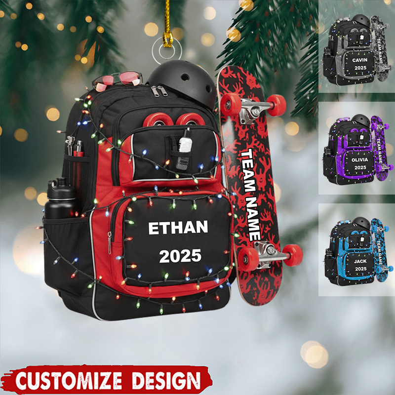 Personalized Skateboard Backpack Ornament 2025, Custom Acrylic Decoration, Unique Christmas Gift For Skaters And Teen Boys Ornament