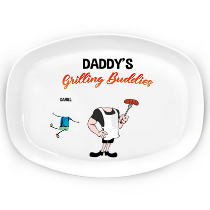 Custom Grilling Plate for Dad – Personalized BBQ Platter with Family Characters, Father’s Day Gift for Dad Grilling Plate
