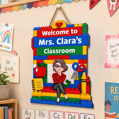 Building Bricks Teacher Welcome To Classroom - Personalized Wood Sign - Back To School, Classroom Decor