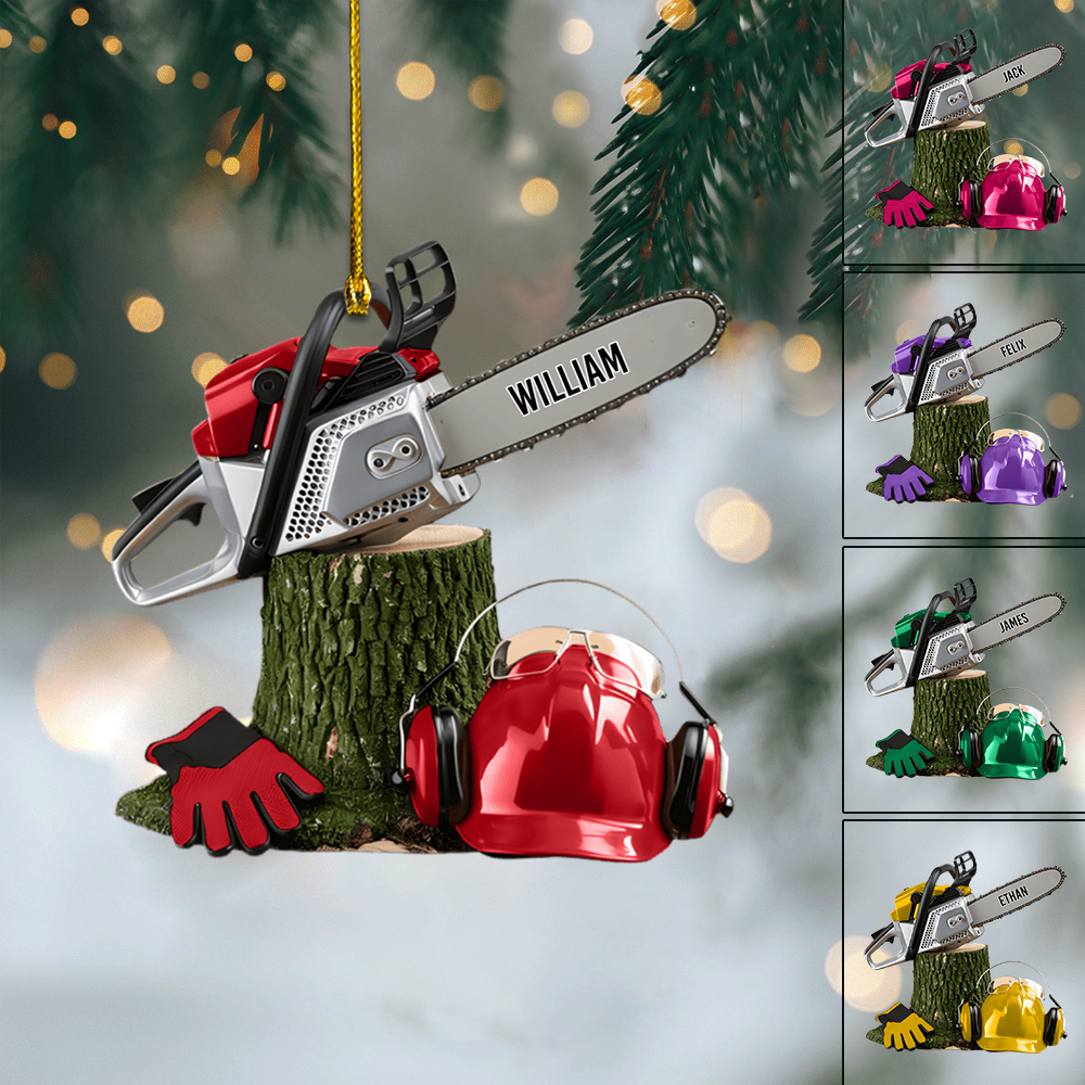 Personalized Chainsaw Ornament – Custom Name Chainsaw Christmas Decoration for Tree Workers and Woodcutters Ornament