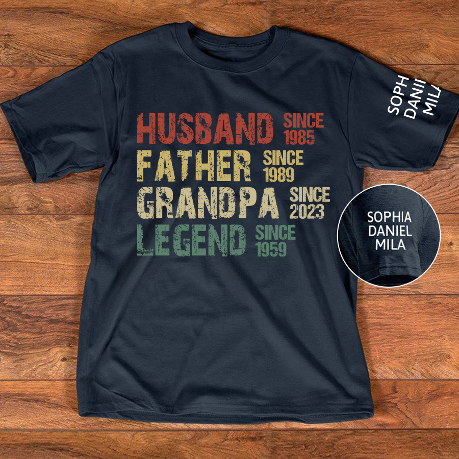 Husband Father Grandpa Legend Custom Year And Grandkids Fathers day T-Shirt