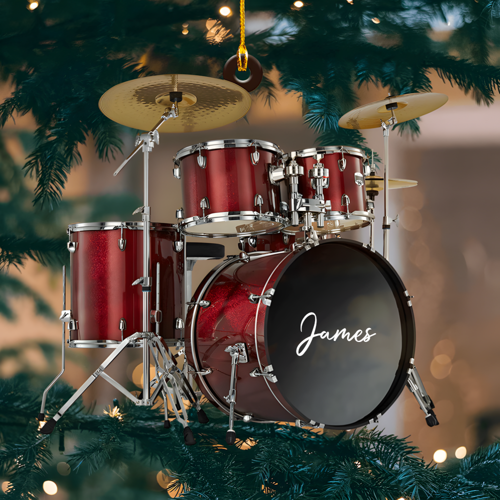 Personalized Drum Set Ornament 2025 – Custom Name Drummer Ornament, Perfect Christmas Gift for Music Lovers & Musicians Ornament