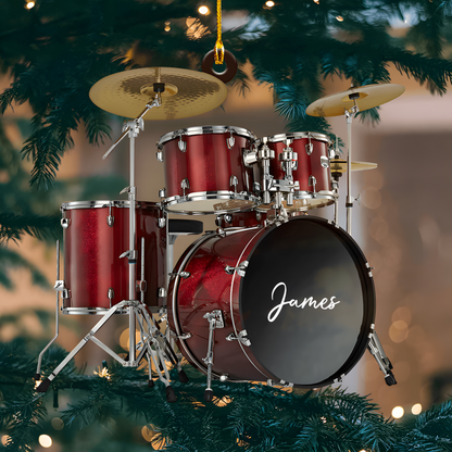 Personalized Drum Set Ornament 2025 – Custom Name Drummer Ornament, Perfect Christmas Gift for Music Lovers & Musicians Ornament