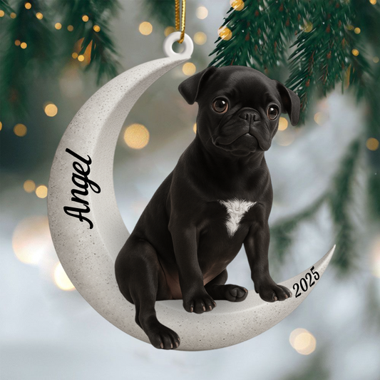 Custom Black Pug On The Moon Ornament 2025, Custom Double-Sided Acrylic Decoration, Unique Christmas Gift For Dog Lovers Ornament