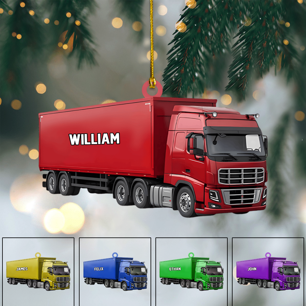 Personalized Semi Truck Ornament – Custom Name Big Rig Christmas Decoration for Truck Drivers Ornament