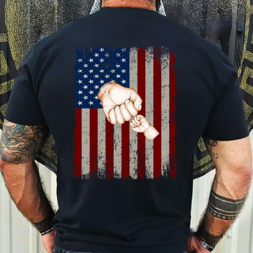 Papa Hands Flag With Kids Father's Day Gift Backside T-Shirt