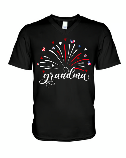 Firework America Flag Grandma And Kids Vneck