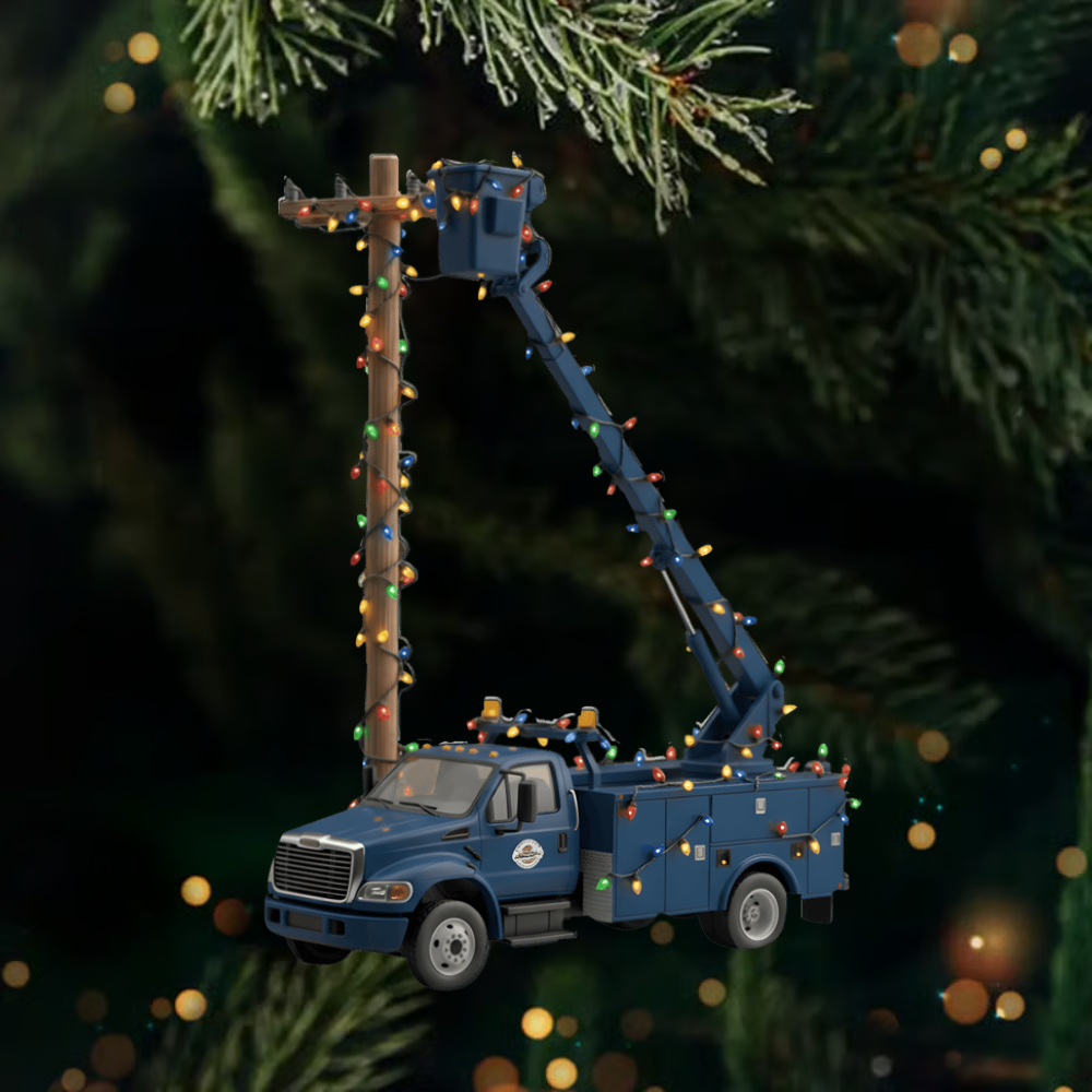 Personalized Lineman Bucket Truck Ornament 2025 – Custom Name Christmas Ornament, Electric Utility Worker Gift Ornament