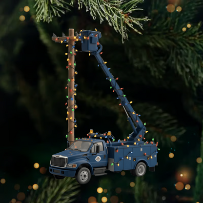 Personalized Lineman Bucket Truck Ornament 2025 – Custom Name Christmas Ornament, Electric Utility Worker Gift Ornament