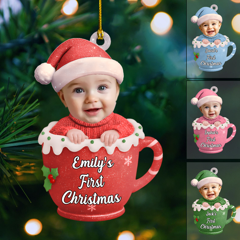 Personalized Baby’s First Christmas Ornament 2025 – Custom Photo Baby in Cup Decoration for Newborns Ornament