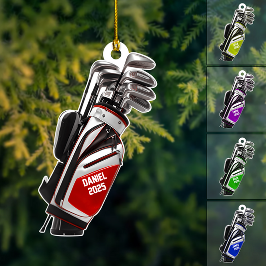 Personalized Golf Bag Ornament – Custom Name & Year Golf Clubs Christmas Gift for Golfers Ornament