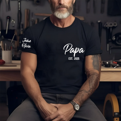 Personalized Papa Shirt with Grandkids Names Arm Custom Papa Est Date Papa Fathers Day Gifts