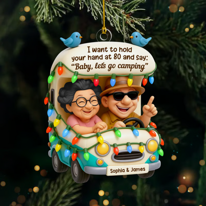 Personalized Camping Couple Christmas Ornament With Names, Funny Elderly Couple Gift, Custom Car Ornament