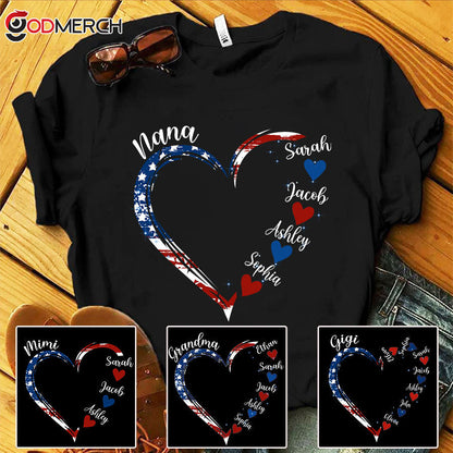 POD Nana and Grandkids Flag American Hearts