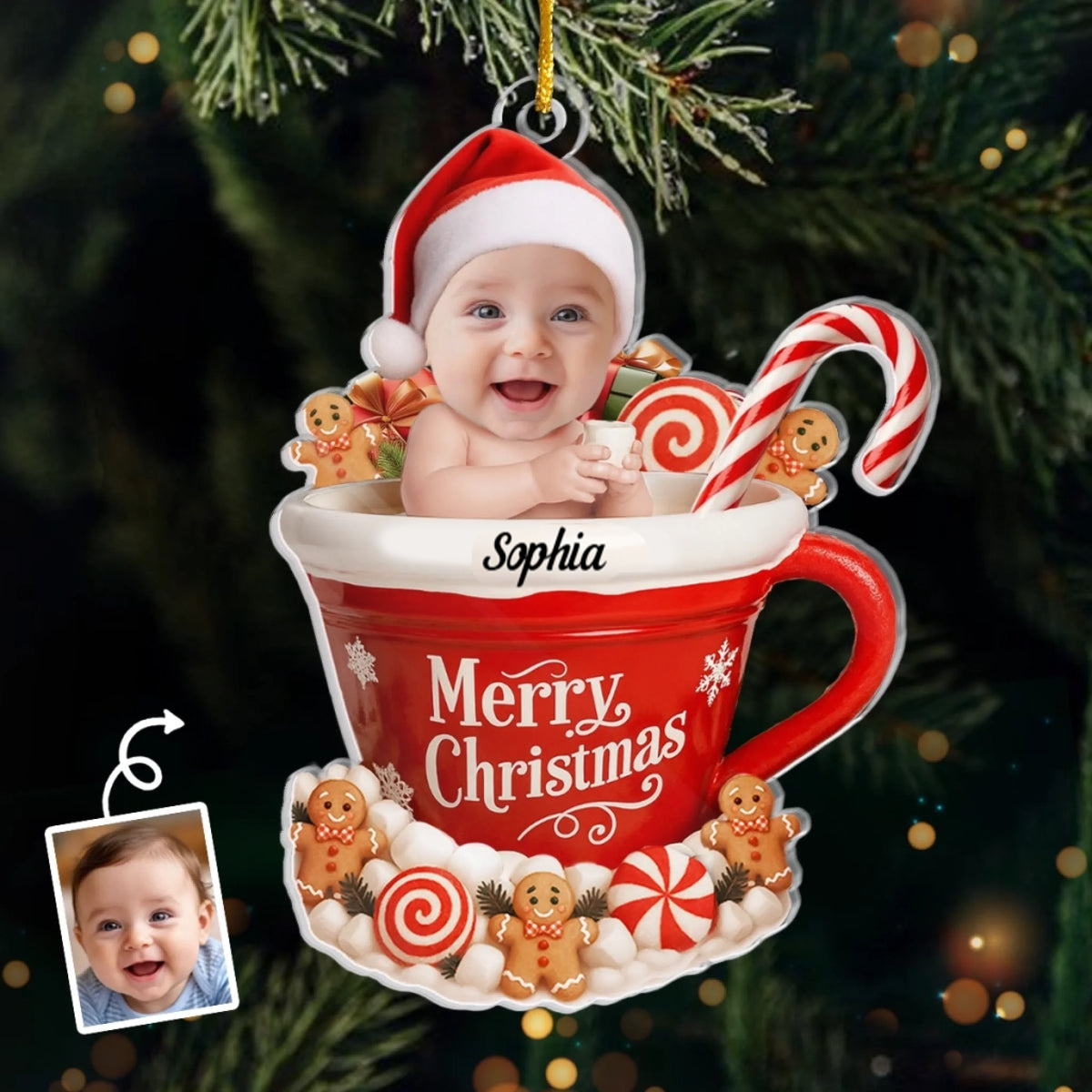 Personalized baby ornament, gingerbread ornament, baby’s first Christmas, acrylic ornament, Christmas gift for newborn, family keepsake Ornament