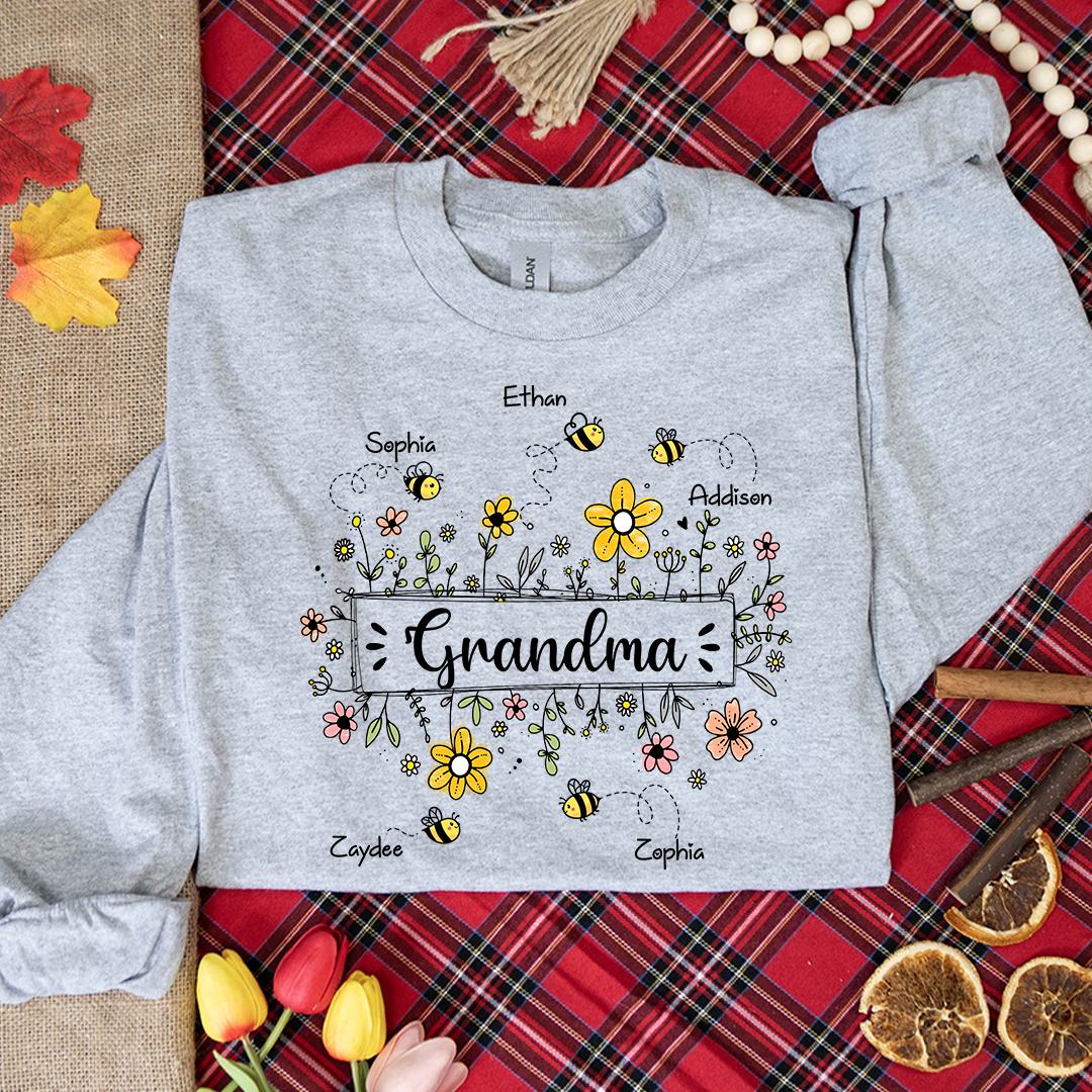 Personalized Grandma Flower Bee And Grandkids Custom Names