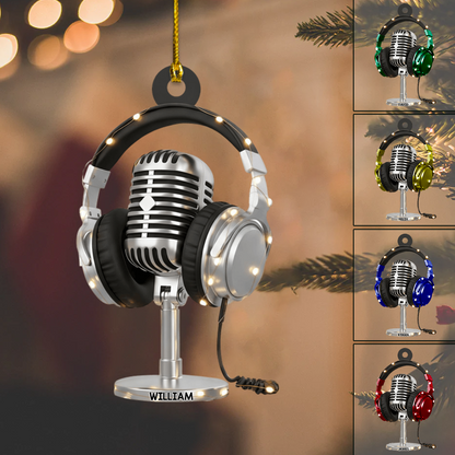 Personalized Microphone Ornament 2025 – Custom Name Singer Headphones Christmas Decoration Gift Ornament