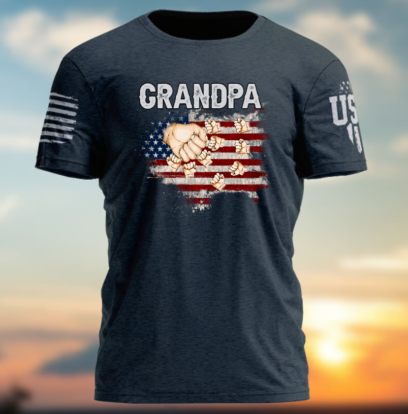 USA Flag Grandpa And Kids Father's Day Gift For Grandpa T-Shirt