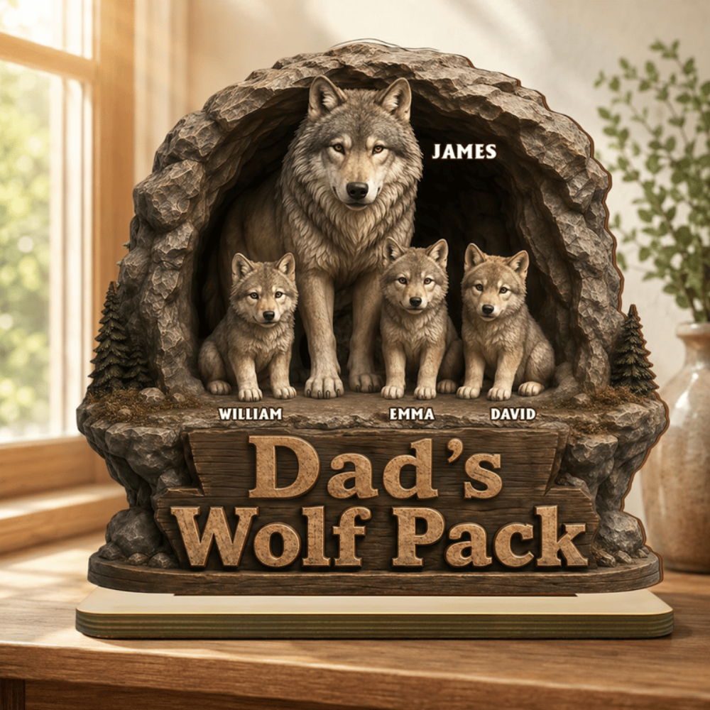 Personalized Dad Papa's Wolf Pack Wooden Plaque, Customized Sign Decorations, Cool Father's Day Birthday Gifts