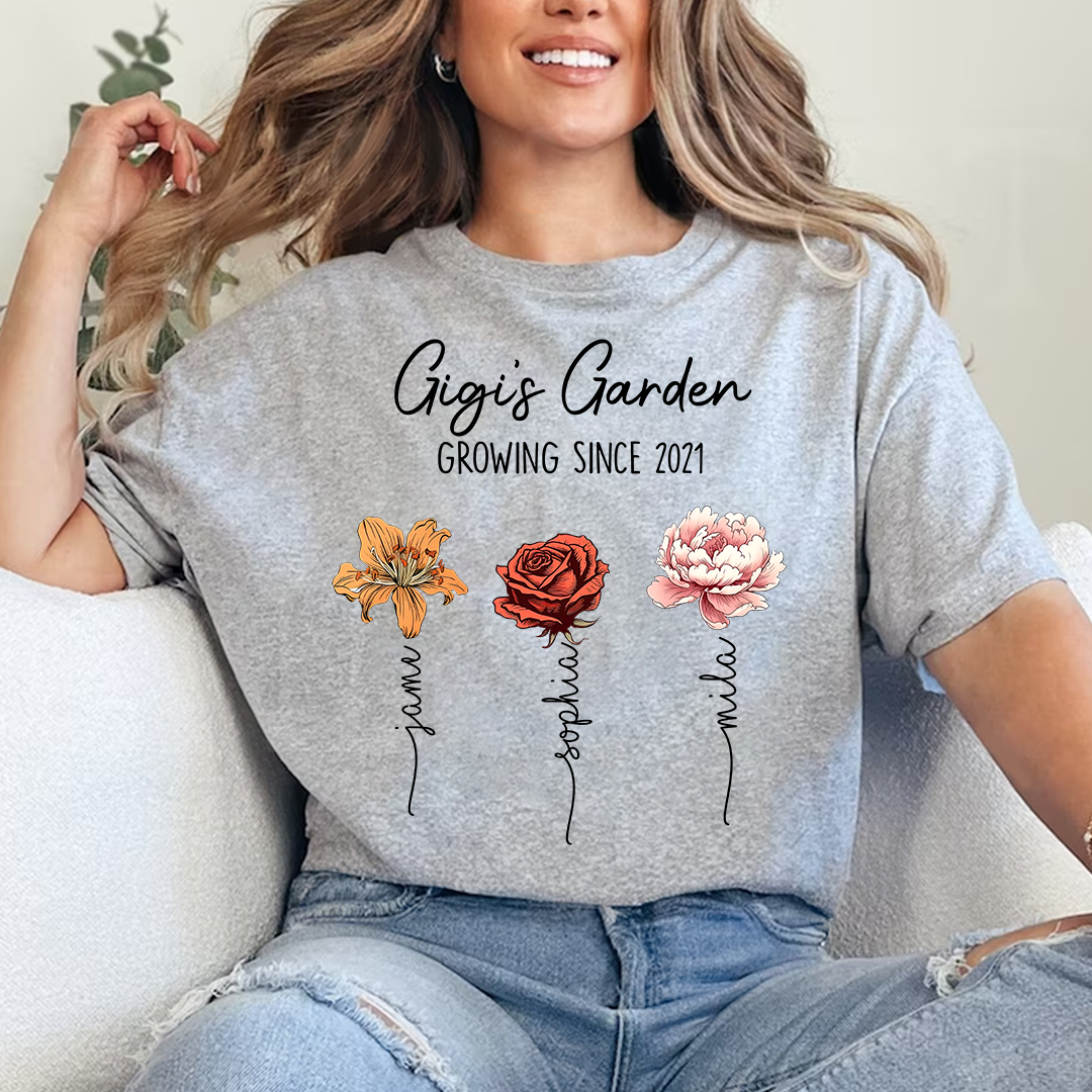 Personalized Family Garden Shirt – Custom Kids' & Grandkids' Names with Flowers