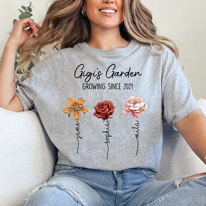 Personalized Family Garden Shirt – Custom Kids' & Grandkids' Names with Flowers