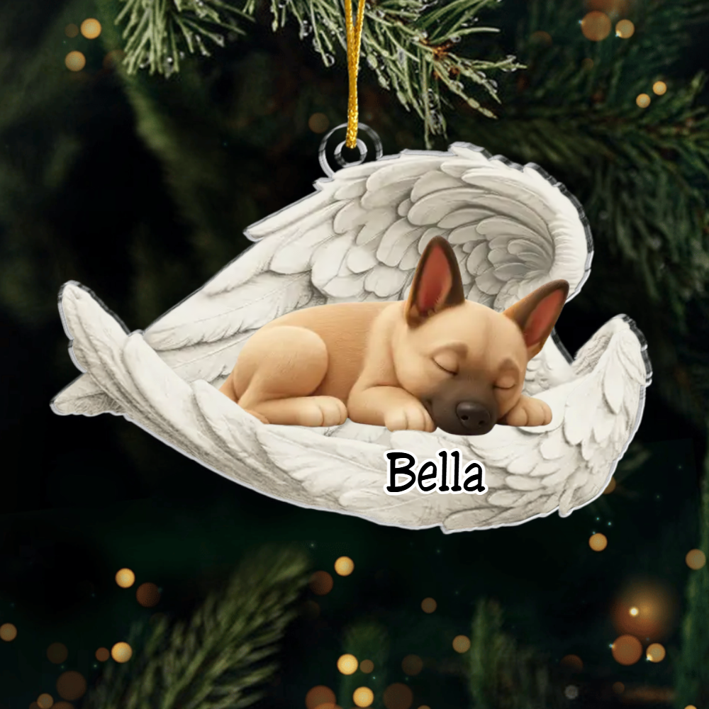 Custom Belgian Malinois Angel Dog Ornament – Personalized Sleeping Dog Christmas Gift for Dog Lovers, Pet Memorial Tree Decoration Ornament