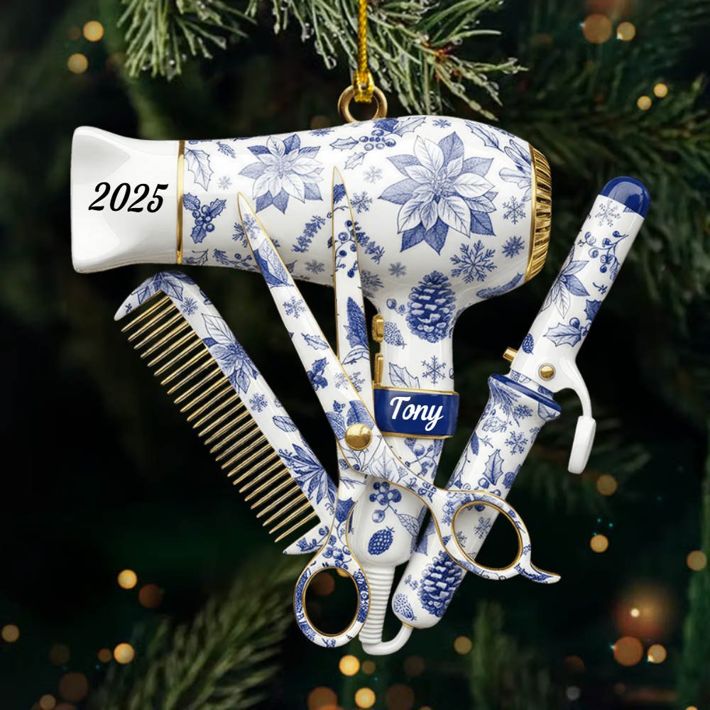 Personalized Hairstylist Toile de Jouy Ornament 2025, Custom Acrylic Decoration, Unique Christmas Gift For Hairdressers Stylists And Salon Owners Ornament