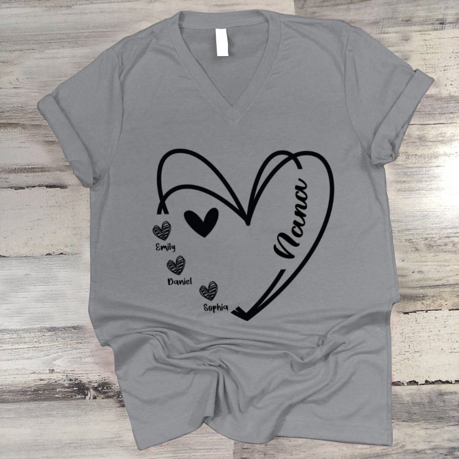 Nana And Kids Hand Draw Heart Custom Name CTH01