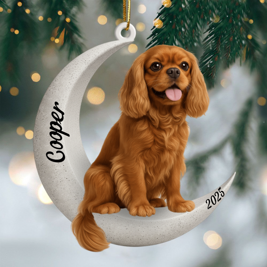 Custom Cavalier King Charles Spaniel On The Moon Ornament 2025, Custom Double-Sided Acrylic Decoration, Unique Christmas Gift For Dog Lovers Ornament