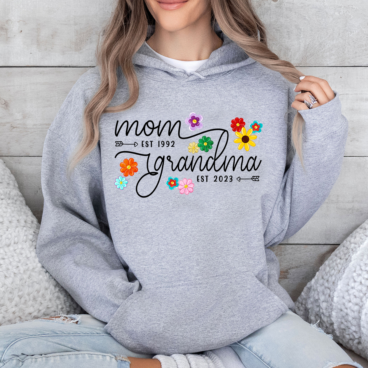 Mom Grandma Est Flower Color With Grandkids, Gift For Grandparents