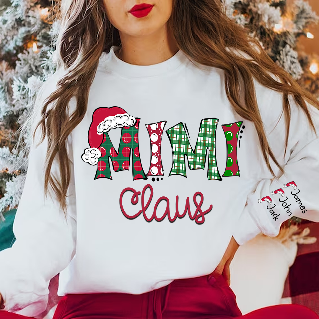 Personalized Mimi Claus Christmas and Grandkids Sweatshirt Sweatshirt