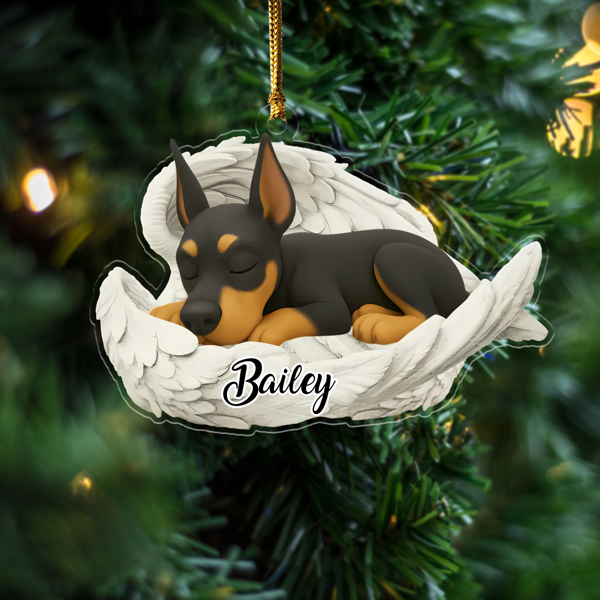 Custom Doberman Angel Ornament – Personalized Sleeping Dog Christmas Gift for Dog Lovers, Pet Memorial Tree Decoration Ornament