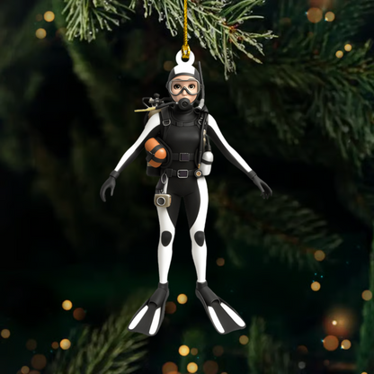 Personalized Scuba Diver Ornament 2025 – Custom Name Diving Christmas Tree Decoration for Ocean Lovers Ornament
