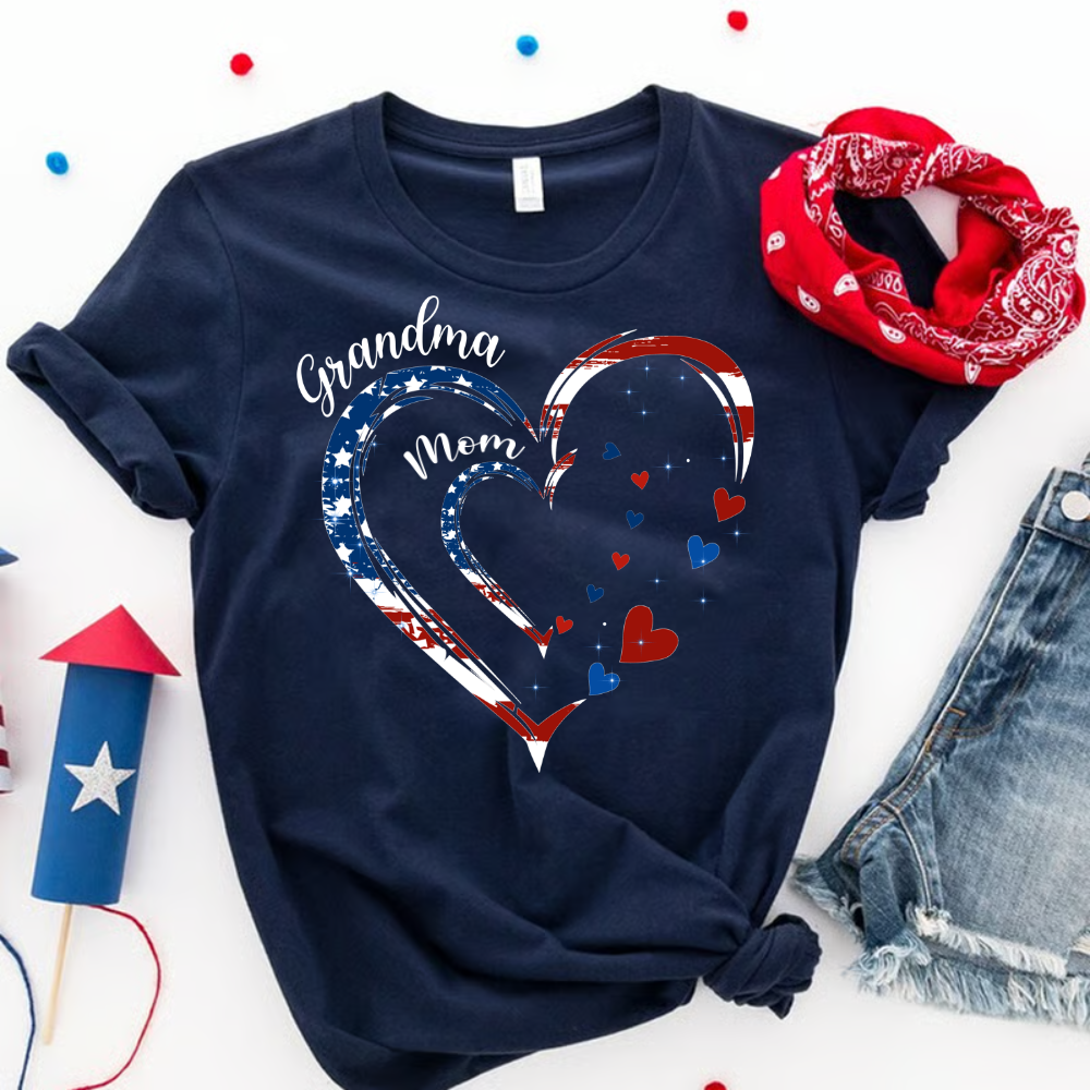 America Flag Heart Mom Grandma And Kids Custom Name CTH01