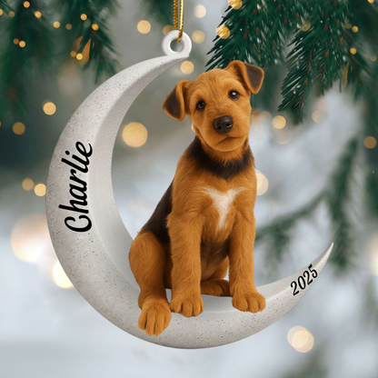 Custom Airedale Terrier On The Moon Ornament 2025, Custom Double-Sided Acrylic Decoration, Unique Christmas Gift For Dog Lovers Ornament