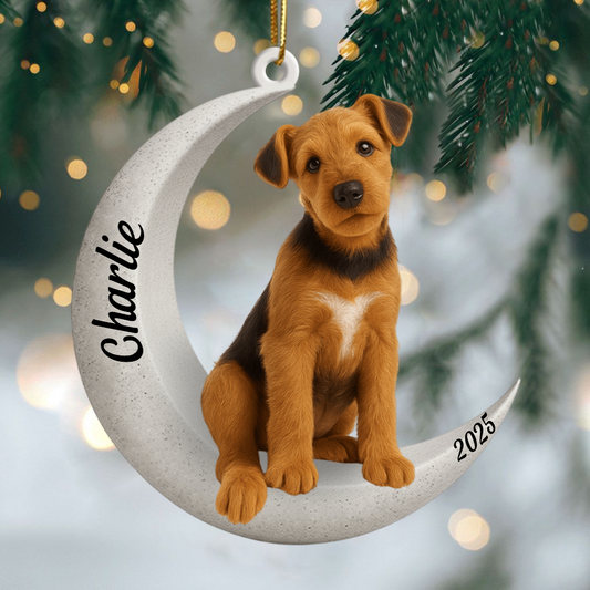 Custom Airedale Terrier On The Moon Ornament 2025, Custom Double-Sided Acrylic Decoration, Unique Christmas Gift For Dog Lovers Ornament