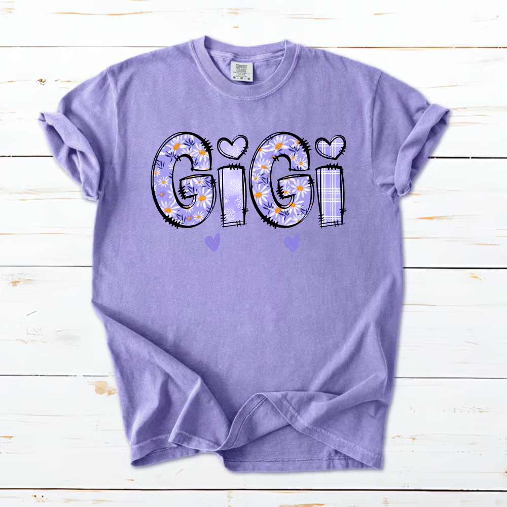 Custom Gigi Purple Daisy With Grandkids Mother's Day Shirt