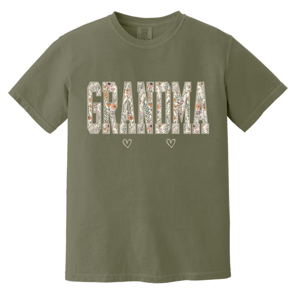 Comfort Colors® Personalized Grandma T-Shirt with Kids Names – Wildflower Letters Gift for Nana, Gigi, Mimi