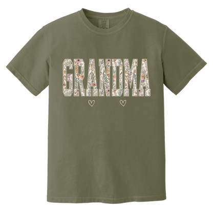 Comfort Colors® Personalized Grandma T-Shirt with Kids Names – Wildflower Letters Gift for Nana, Gigi, Mimi