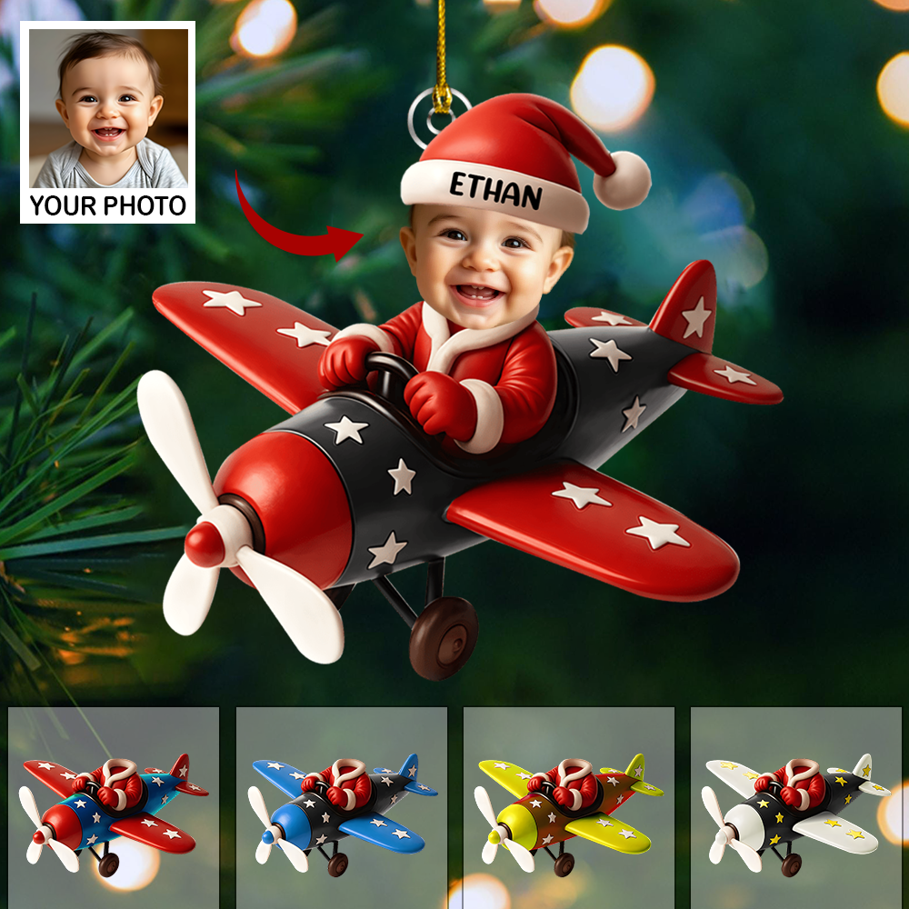 Personalized Baby Pilot Ornament 2025 – Custom Photo & Name Airplane Ornament, Baby’s First Christmas Gift Ornament